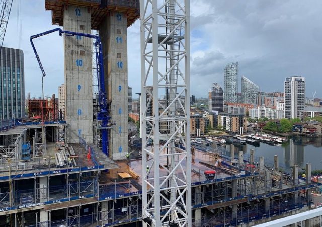 View from D1/D2 Wood Wharf overlooking London skyline