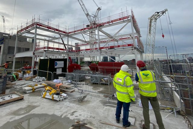 Steel frame with Elland Steel and Lendlease team collaborating