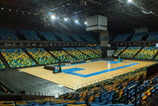 beige and blue basketball court