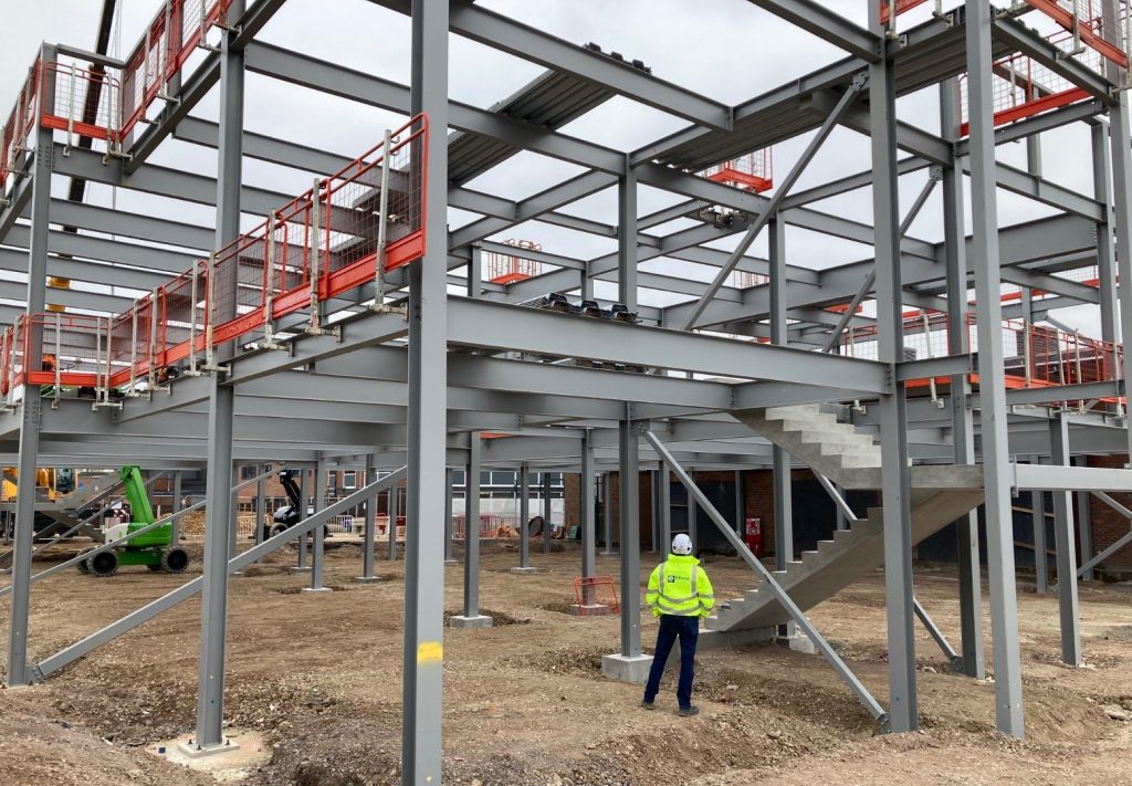 Elland Steel contracts manager inspecting steel frame at Chiltern Hills Academy