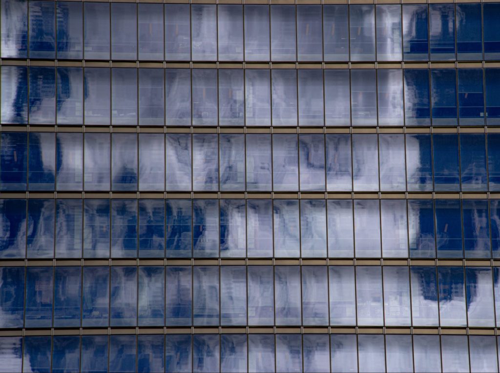 glass façade of office building