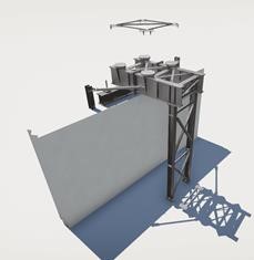 Render showing tower crane grillage installed partly into concrete wall