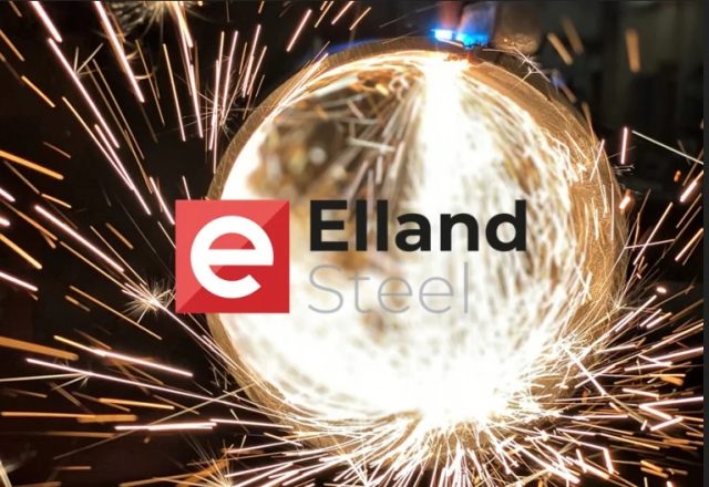 Elland Steel logo in the middle of grinding sparks on a steel tube