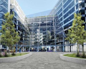 Glass atrium on 9 storey office block