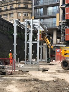 Steel hoop being assembled